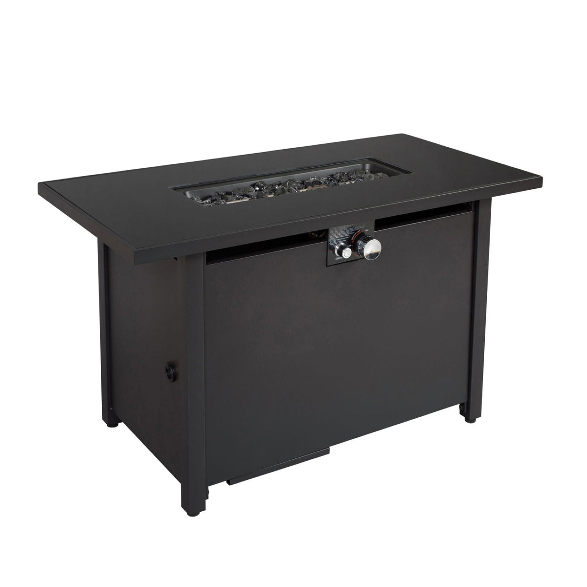 Outdoor Fire Pit Table with Smoked Glass Top - Black