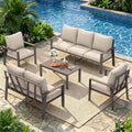 Aluminum Patio Furniture Set, Contemporary Outdoor Couch Set, Aluminum Patio Conversation Set, Beige
