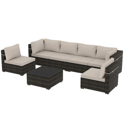 7 -Piece Wicker Patio Conversation Set with Beige Cushions