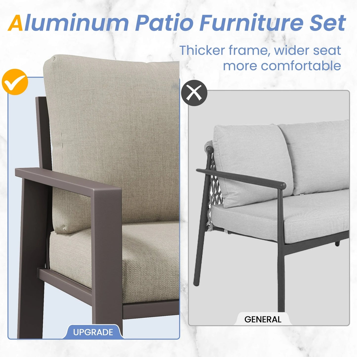 Aluminum Patio Furniture Set, Contemporary Outdoor Couch Set, Aluminum Patio Conversation Set, Beige