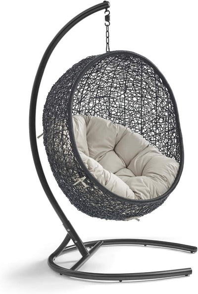 EEI-739-BEI-SET Encase Swing Outdoor Patio Lounge Chair, with Stand, Beige