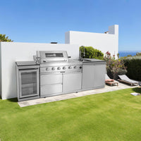 Outdoor Kitchen Island Built for Complete Backyard Cooking, 104" Modular Design, Gas Grill, Sink, Refrigerator