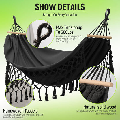 Portable Hammock,Bohemian Hammock,Rope Hammock,Suitable,Yard, Beach, Backyard,Garden (Gray, 79 * 39)