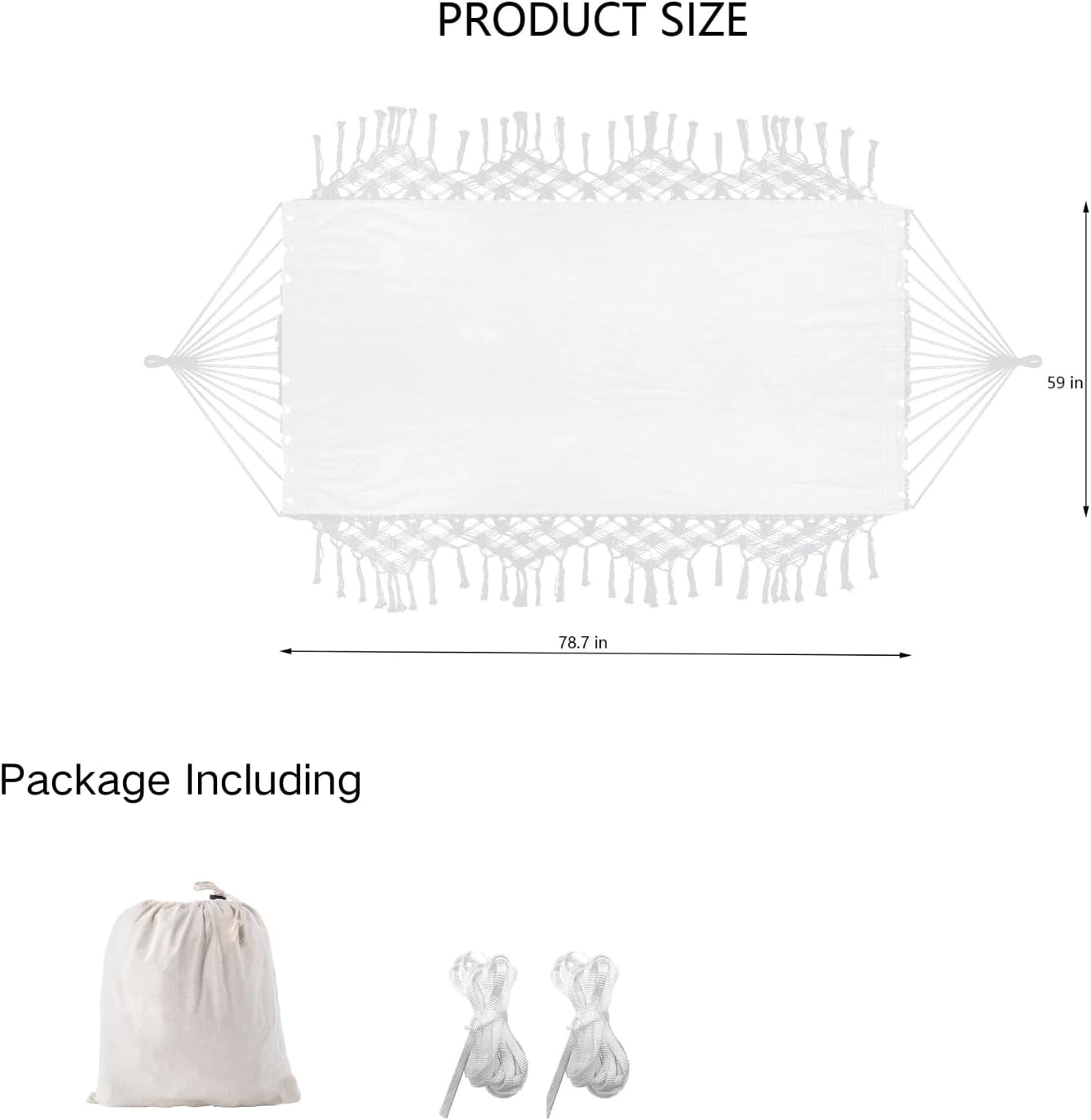 Double Boho Macrame Hammock Cotton Canvas Portable Replacement Hammock 440Lbs Load Capacity White