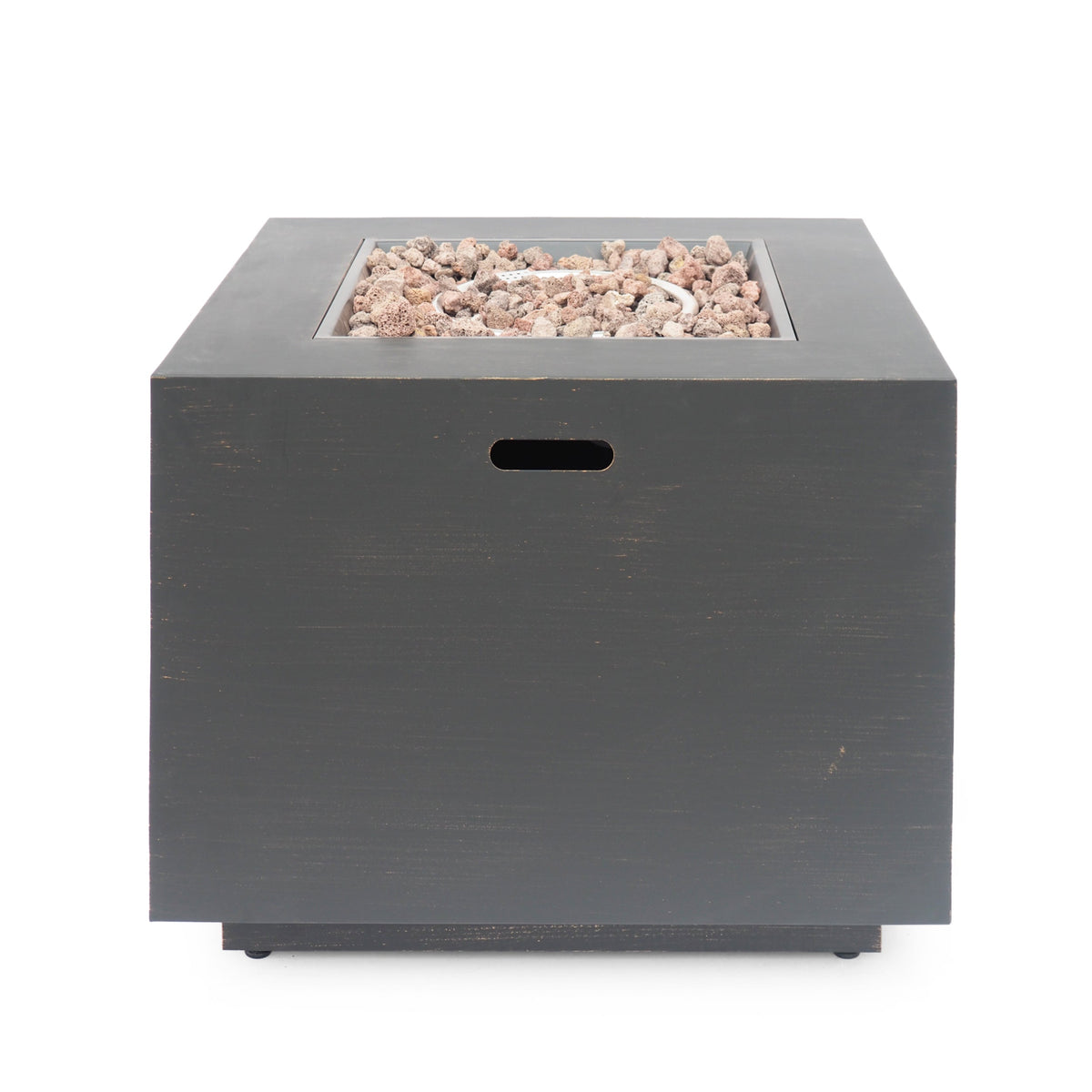 Outdoor Iron Square Propane Fire Pit with 50,000 BTU - Brushed Brown