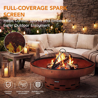 32 Inch Fire Pit with 2 Cooking Grills, Spark Screen and Poker