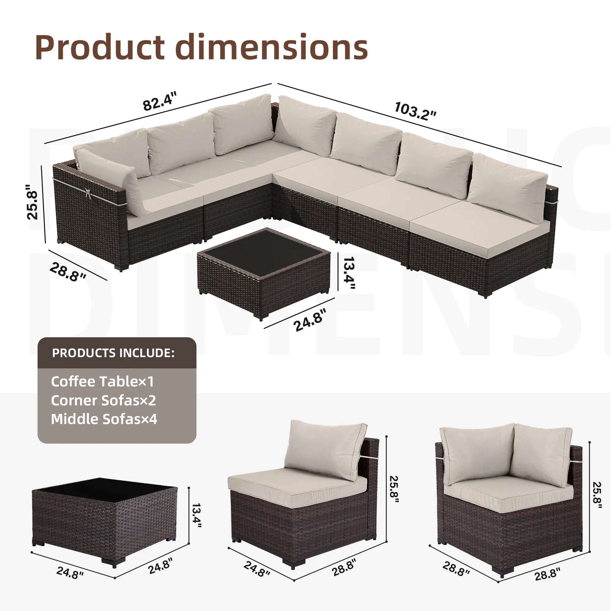 7 -Piece Wicker Patio Conversation Set with Beige Cushions