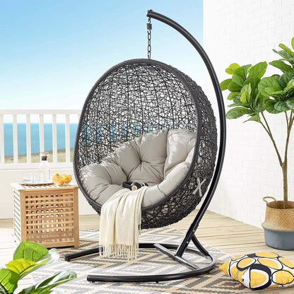 EEI-739-BEI-SET Encase Swing Outdoor Patio Lounge Chair, with Stand, Beige