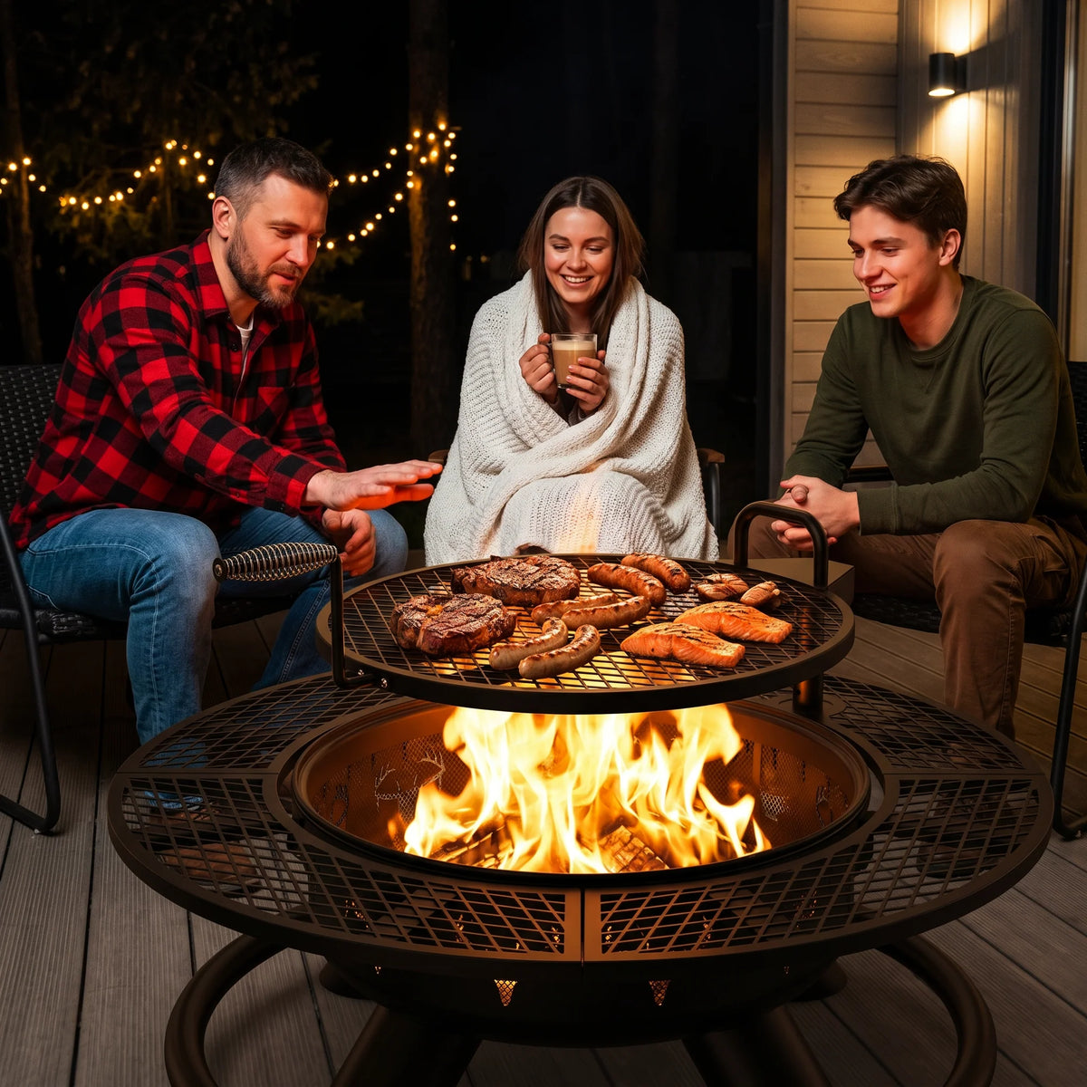 47 Inch Wood Fire Pit, Black