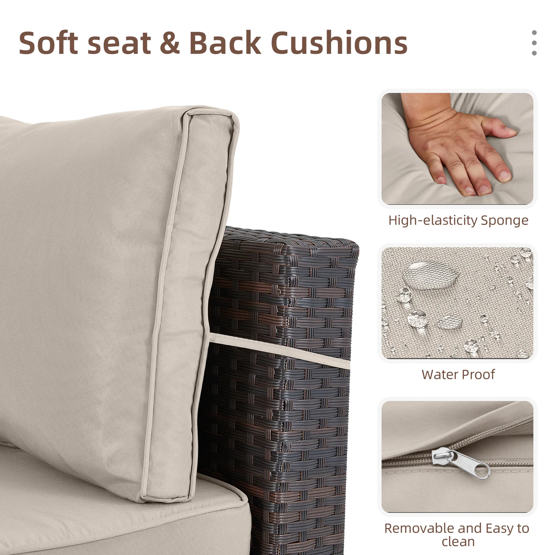 7 -Piece Wicker Patio Conversation Set with Beige Cushions