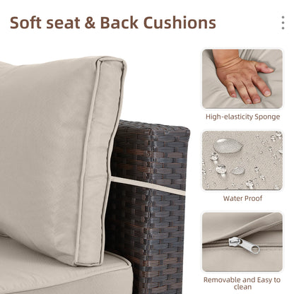 7 -Piece Wicker Patio Conversation Set with Beige Cushions
