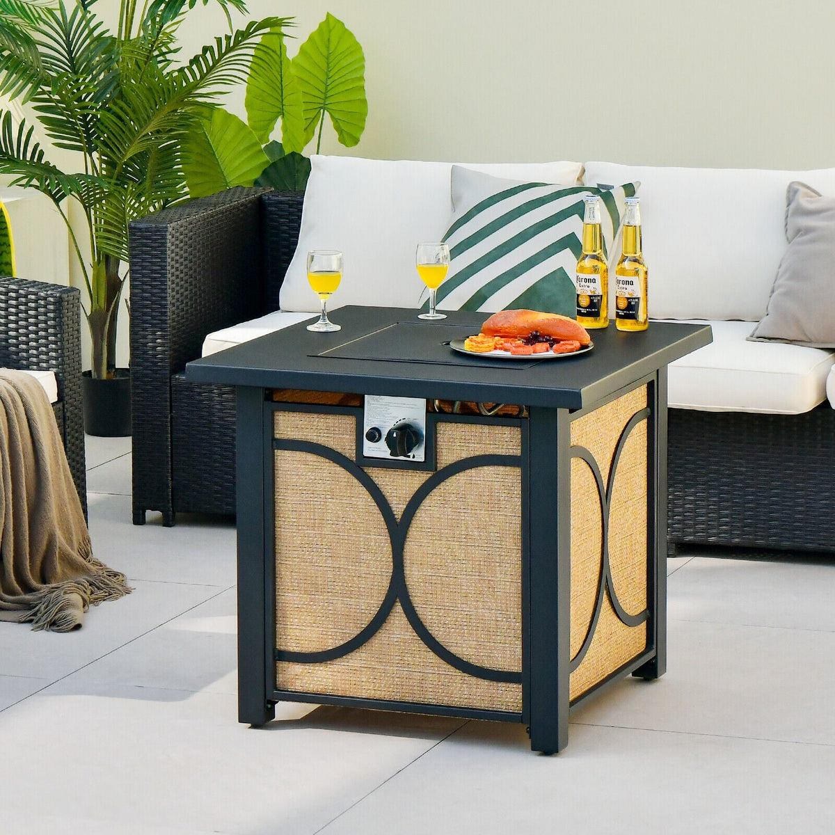 28 Inch 50000 BTU Outdoor Square Fire Pit Table with Cover