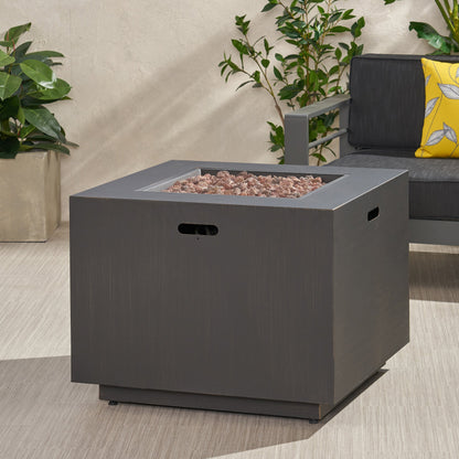Outdoor Iron Square Propane Fire Pit with 50,000 BTU - Brushed Brown