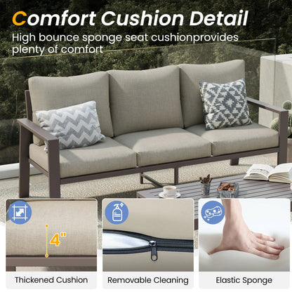 Aluminum Patio Furniture Set, Contemporary Outdoor Couch Set, Aluminum Patio Conversation Set, Beige