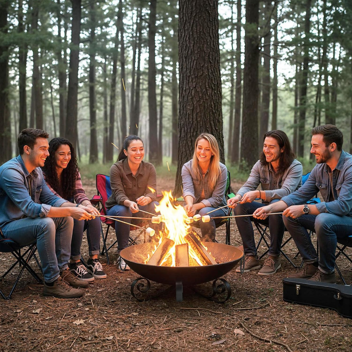24'' Portable Metal Fire Pit for outside Wood Burning with Handles