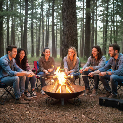 24'' Portable Metal Fire Pit for outside Wood Burning with Handles