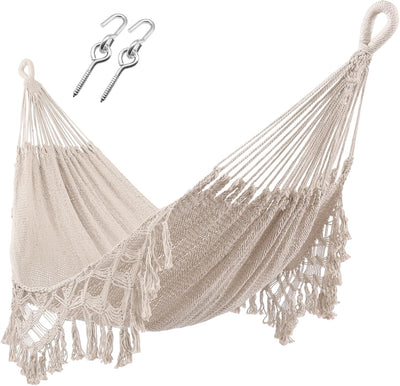 ZEAN Handwoven Hammock with Tassels by Thick Cotton Rope XL Two Person Hammock for outside Patio Backyard Garden Beach 550LB Capacity