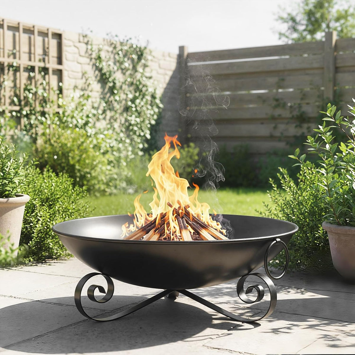 24'' Portable Metal Fire Pit for outside Wood Burning with Handles