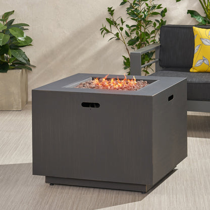 Outdoor Iron Square Propane Fire Pit with 50,000 BTU - Brushed Brown