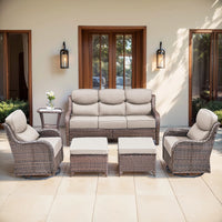 6 Pieces Luxury Outdoor Patio Furniture Sets Outdoor Conversation Sets with Swivel Rocker Patio Chairs with 6" Thick Cushion,Sofa and Glass Coffee Table for Porch Deck Backyard Poolside