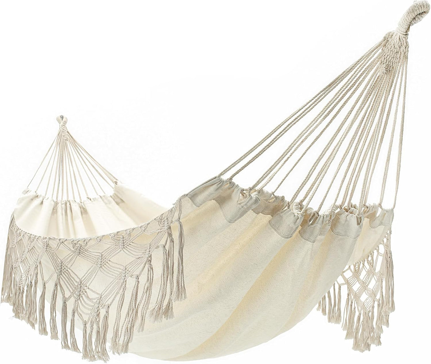 Double Boho Macrame Hammock Cotton Canvas Portable Replacement Hammock 440Lbs Load Capacity White