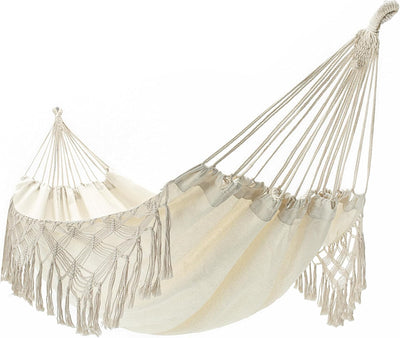 Double Boho Macrame Hammock Cotton Canvas Portable Replacement Hammock 440Lbs Load Capacity White