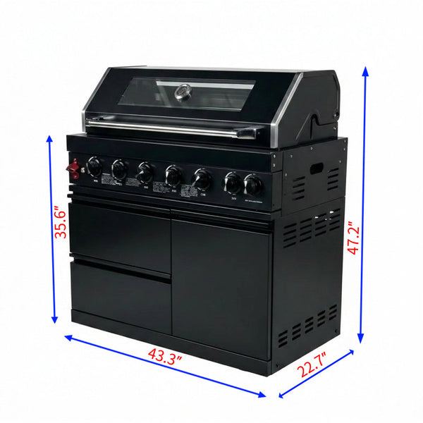 43" Black Six Burners Outdoor Kitchen Island Grill