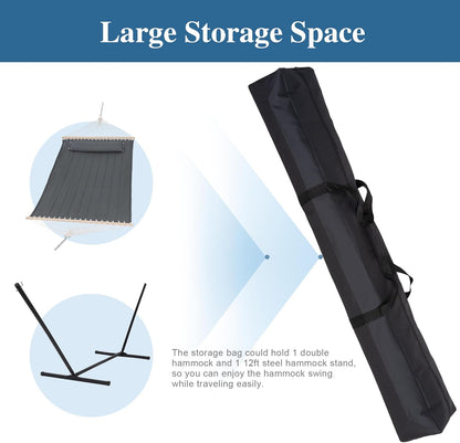 Double Outdoor Hammock with Stand and Heavy Duty Hammock Storage Bag, Extra Large Quilted Fabric Hammock Set