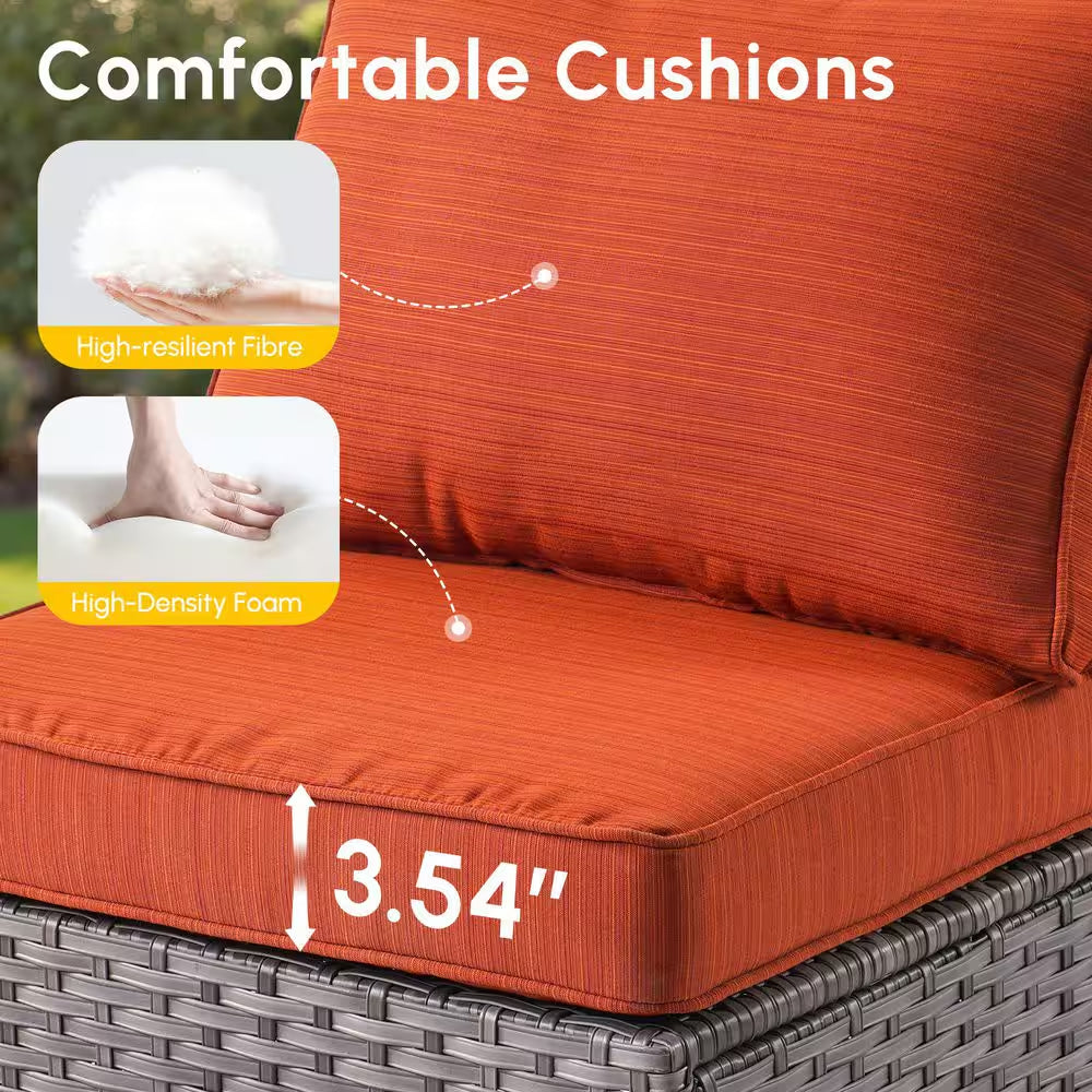Messi Grey 10-Piece Wicker Patio Conversation Sofa Seating Set with Swivel Rocking Chairs and Orange Red Cushions