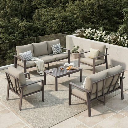 Aluminum Patio Furniture Set, Contemporary Outdoor Couch Set, Aluminum Patio Conversation Set, Beige