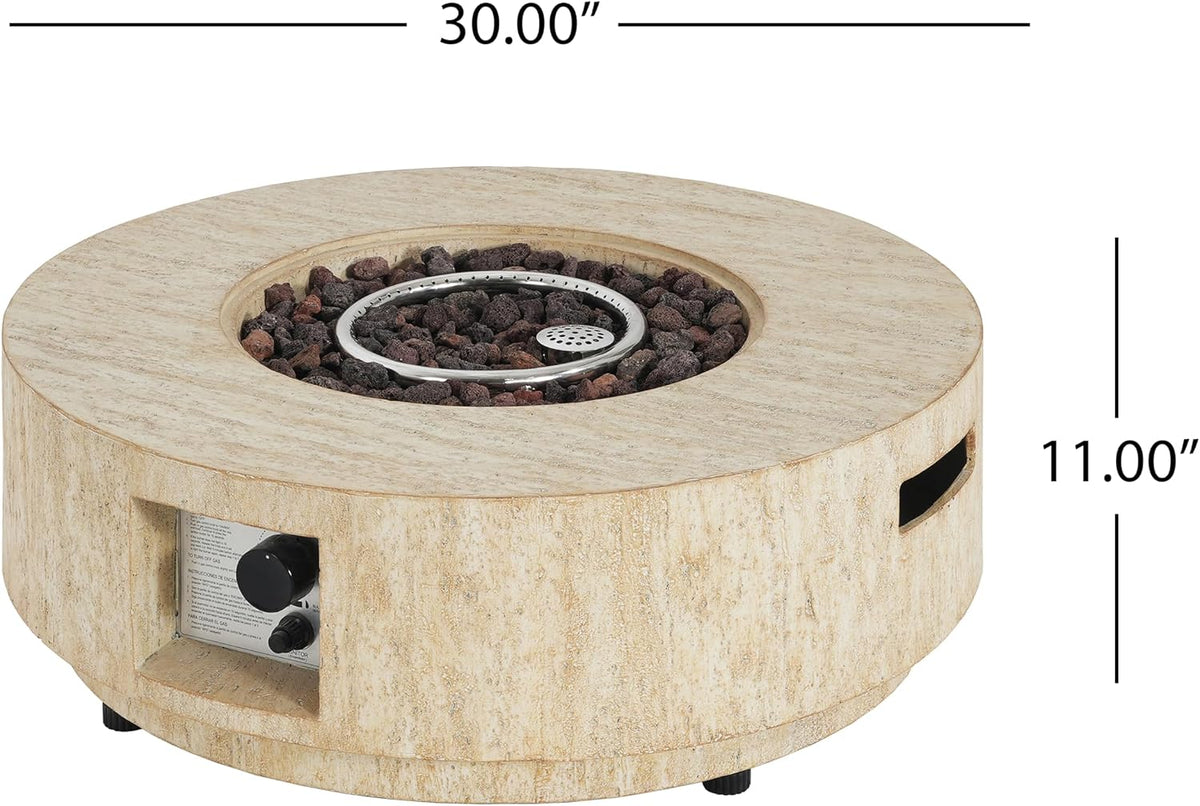 Hearth Outdoor Fire Pit and Tank Holder Set, Lightweight Concrete Tank Table, 40000BTU round Fire Pit, Concrete Patio Fire Table, No Assembly Needed, Travertine Beige