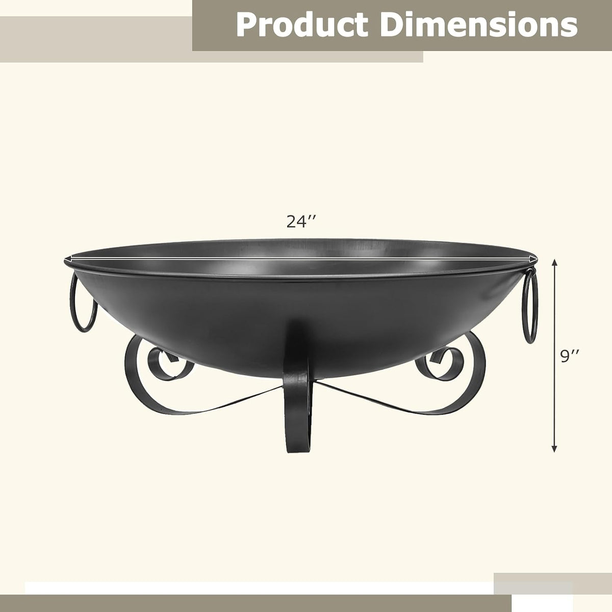 24'' Portable Metal Fire Pit for outside Wood Burning with Handles