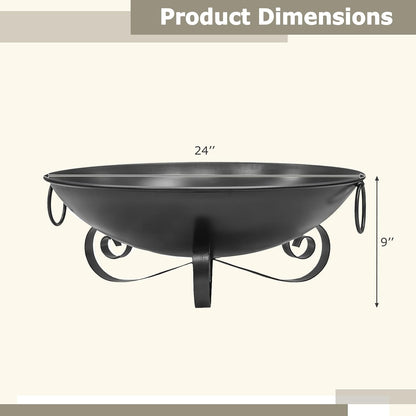 24'' Portable Metal Fire Pit for outside Wood Burning with Handles
