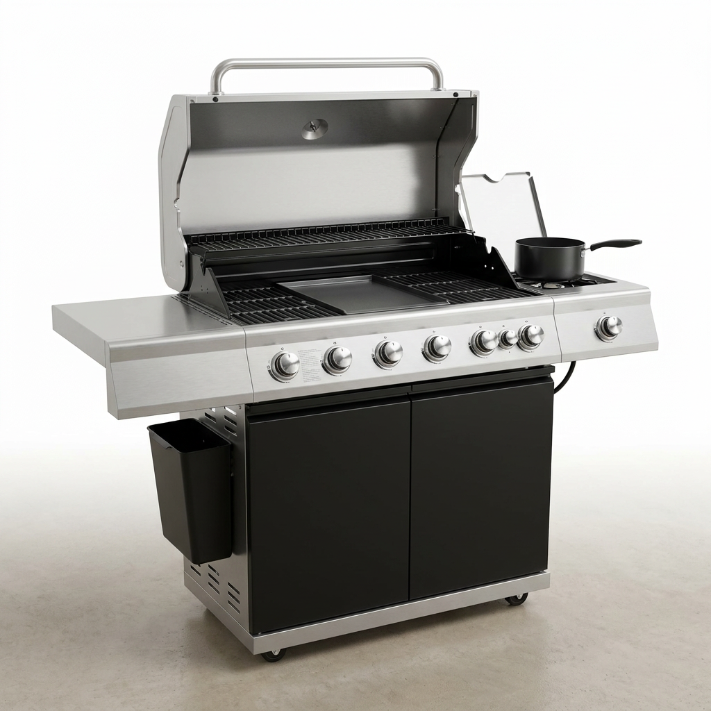 6 Burner Propane Gas Grill and Griddle Combo with Side Burner 740 Sq. In. Large Cooking Area 52,000 but Output BBQ Grill — Studio Shot