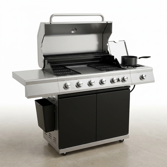 6 Burner Propane Gas Grill and Griddle Combo with Side Burner 740 Sq. In. Large Cooking Area 52,000 but Output BBQ Grill — Studio Shot