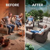 6 Pieces Luxury Outdoor Patio Furniture Sets Outdoor Conversation Sets with Swivel Rocker Patio Chairs with 6" Thick Cushion,Sofa and Glass Coffee Table for Porch Deck Backyard Poolside — Before & After
