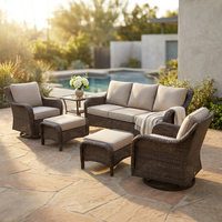 6 Pieces Luxury Outdoor Patio Furniture Sets Outdoor Conversation Sets with Swivel Rocker Patio Chairs with 6" Thick Cushion,Sofa and Glass Coffee Table for Porch Deck Backyard Poolside — Studio Shot