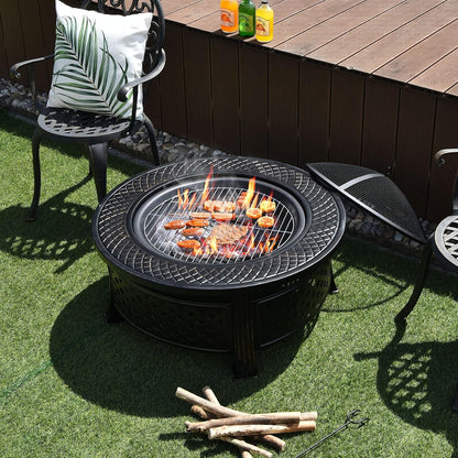 3 in 1 Fire Pit, 32" Outdoor round Wood Burning Fire Pit