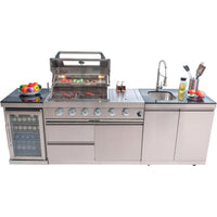 Outdoor Kitchen Island Built for Complete Backyard Cooking, 104" Modular Design, Gas Grill, Sink, Refrigerator