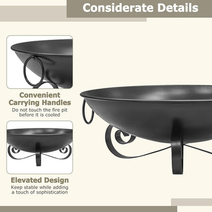 24'' Portable Metal Fire Pit for outside Wood Burning with Handles