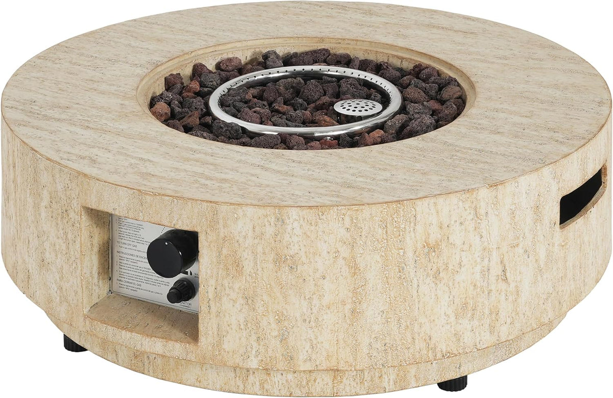Hearth Outdoor Fire Pit and Tank Holder Set, Lightweight Concrete Tank Table, 40000BTU round Fire Pit, Concrete Patio Fire Table, No Assembly Needed, Travertine Beige