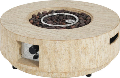 Hearth Outdoor Fire Pit and Tank Holder Set, Lightweight Concrete Tank Table, 40000BTU round Fire Pit, Concrete Patio Fire Table, No Assembly Needed, Travertine Beige