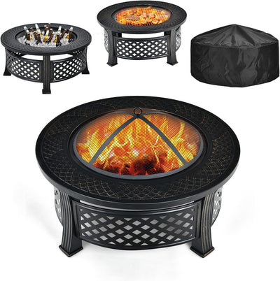 3 in 1 Fire Pit, 32" Outdoor round Wood Burning Fire Pit