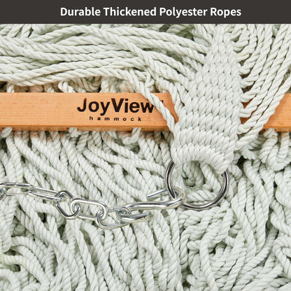 Traditional Rope Double Hammock - Hand Woven Polyester Hammock with Hardwood Spreader Bar 450Lb Capacity for Outdoor Indoor Patio Yard - White