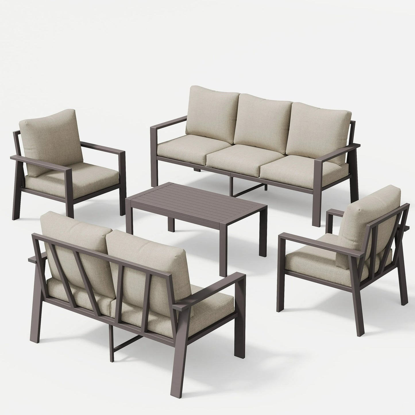 Aluminum Patio Furniture Set, Contemporary Outdoor Couch Set, Aluminum Patio Conversation Set, Beige