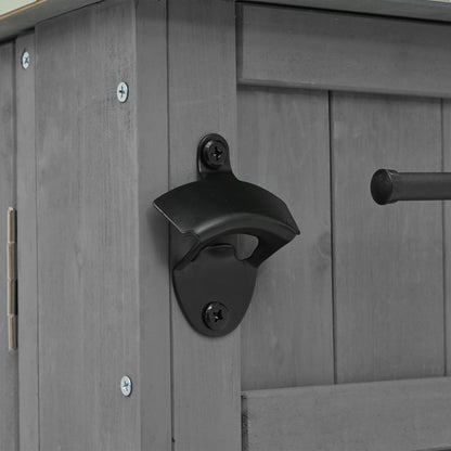 Outdoor Kitchen Island Fir Wood Kitchen Island with Stainless Steel Top, Ample Storage, Towel and Spice Racks, Bottle Opener, Grey