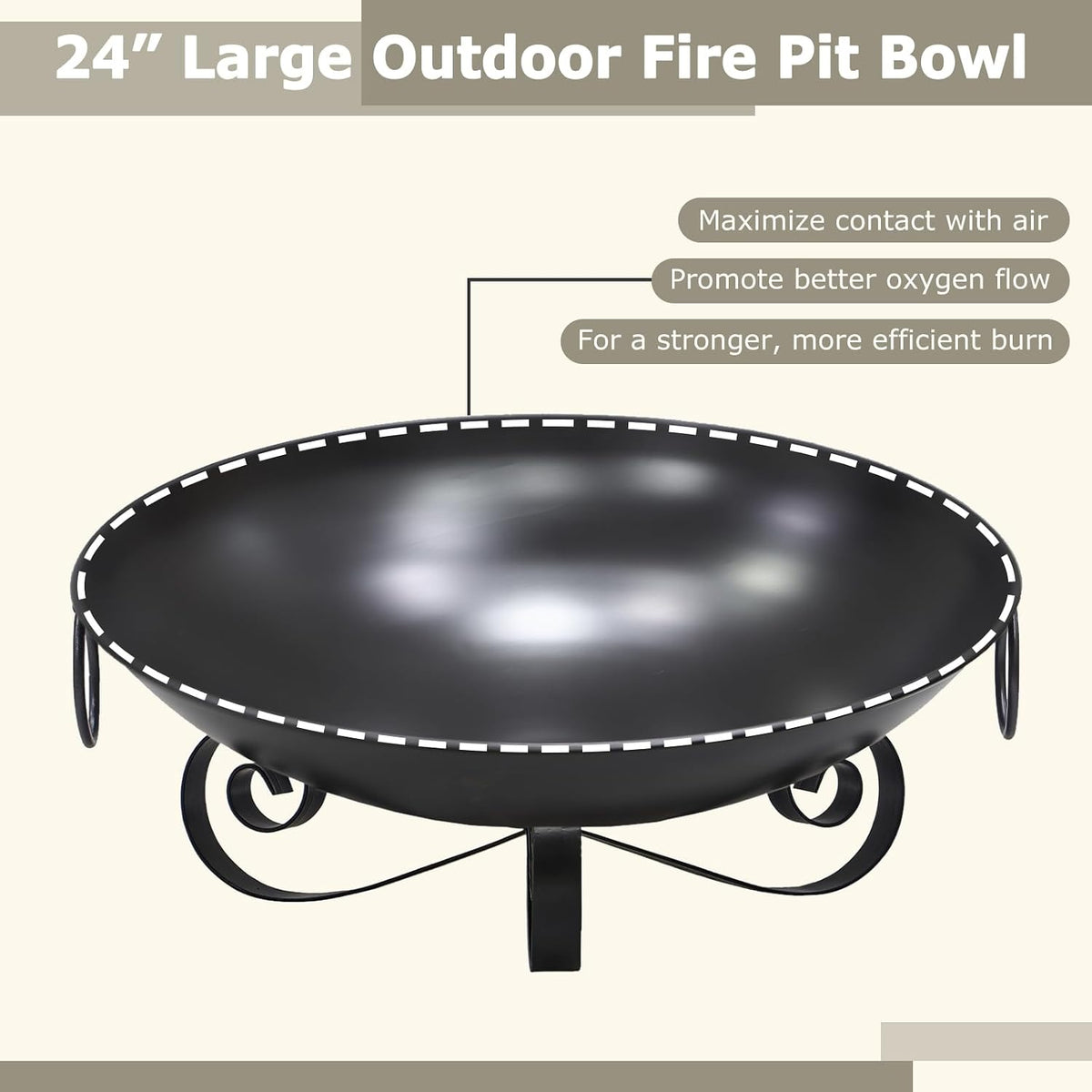 24'' Portable Metal Fire Pit for outside Wood Burning with Handles
