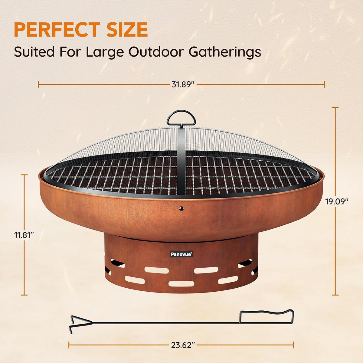 32 Inch Fire Pit with 2 Cooking Grills, Spark Screen and Poker