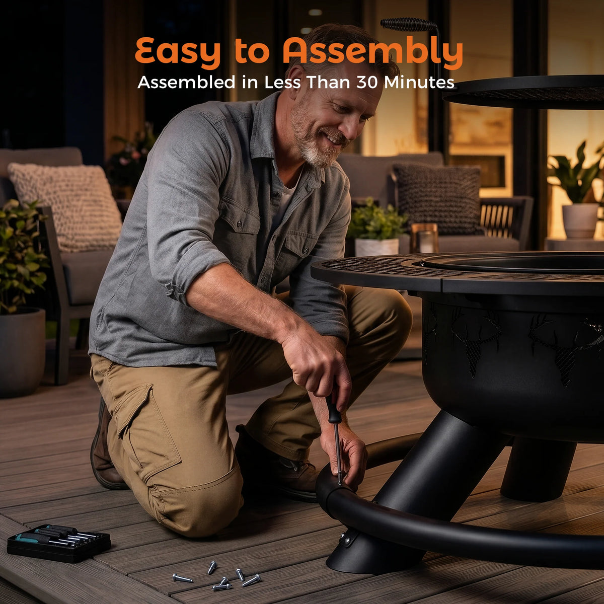 47 Inch Wood Fire Pit, Black