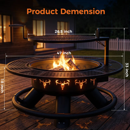 47 Inch Wood Fire Pit, Black